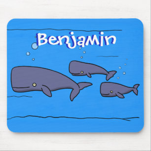 Cute migrating cartoon whales illustration mouse mat