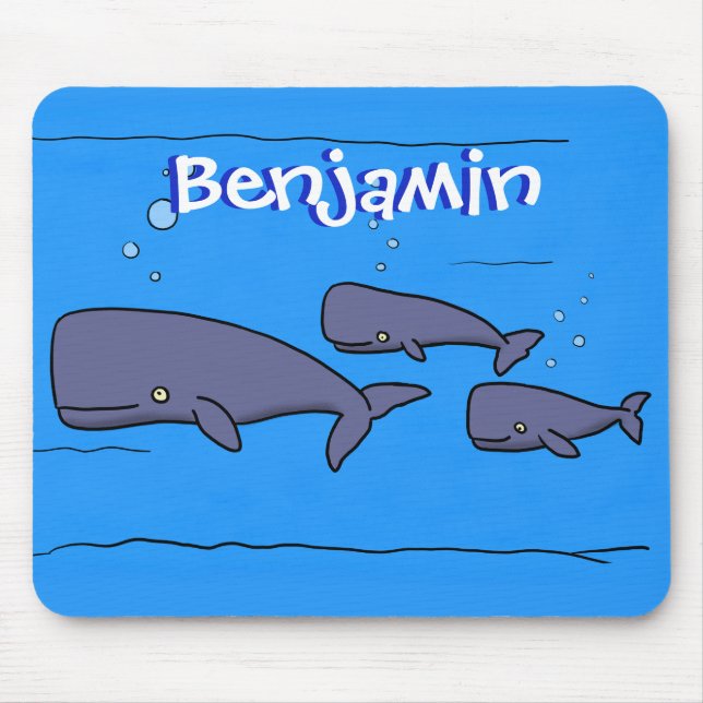 Cute migrating cartoon whales illustration mouse mat (Front)