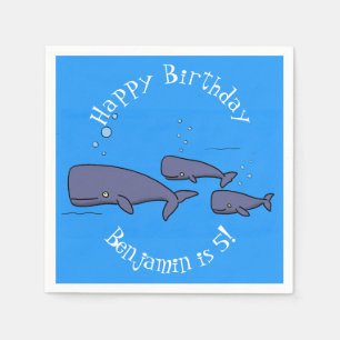 Cute migrating cartoon whales illustration napkin
