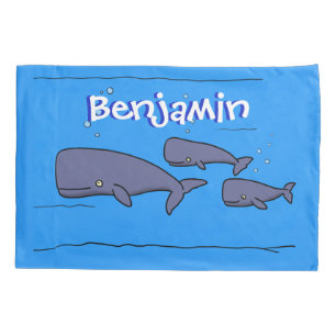 Cute migrating cartoon whales illustration pillowcase