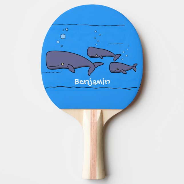 Cute migrating cartoon whales illustration ping pong paddle (Front)