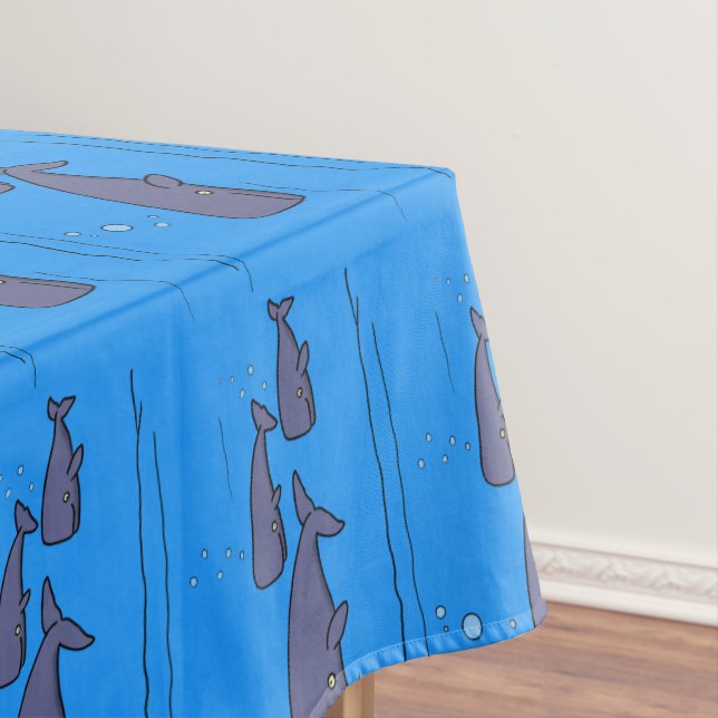 Cute migrating cartoon whales illustration tablecloth (In Situ)
