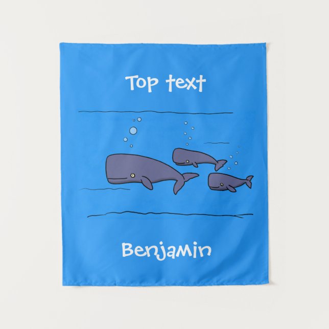 Cute migrating cartoon whales illustration  tapestry (Front)