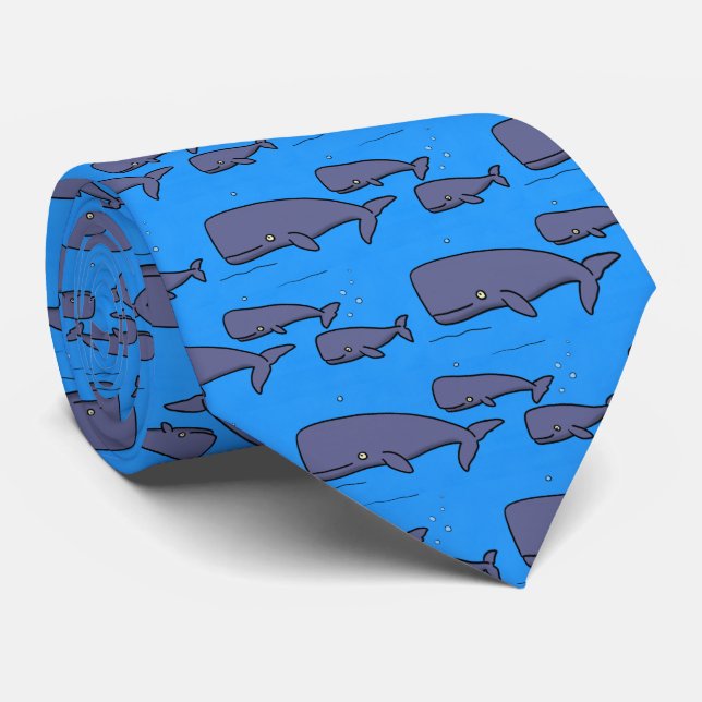 Cute migrating cartoon whales illustration tie (Rolled)