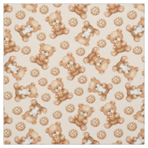 Cute Milk and Cookies Bear Seamless Pattern Fabric