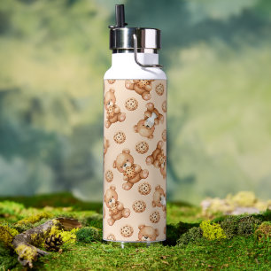Cute Milk and Cookies Bear Seamless Pattern Water Bottle