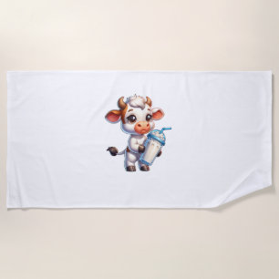 Cute Milkshake Lover Little Calf Frozen Joghurt Ba Beach Towel