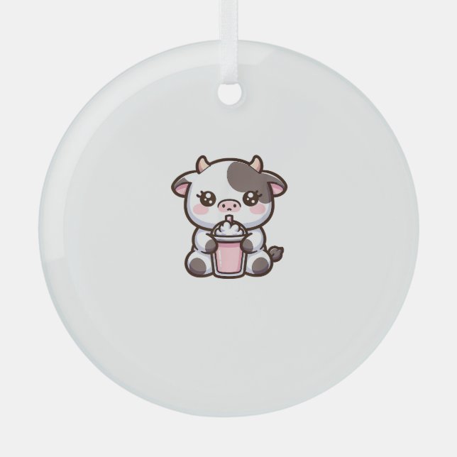 Cute Milkshake Lover Little Calf Frozen Joghurt Ba Glass Tree Decoration (Front)