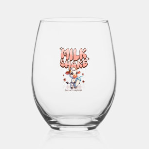 Cute Milkshake Lover Little Calf Frozen Joghurt Ba Stemless Wine Glass
