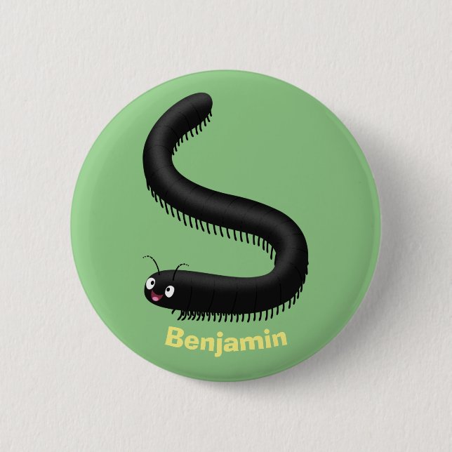 Cute millipede cartoon illustration 6 cm round badge (Front)