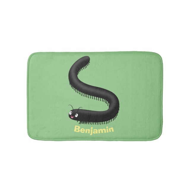 Cute millipede cartoon illustration bath mat (Front)