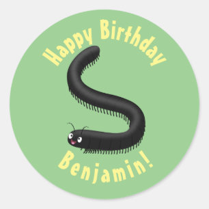 Cute millipede cartoon illustration classic round sticker