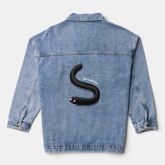 Cute millipede cartoon illustration denim jacket (Back)