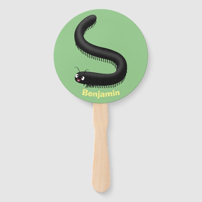 Cute millipede cartoon illustration hand fan (Front)