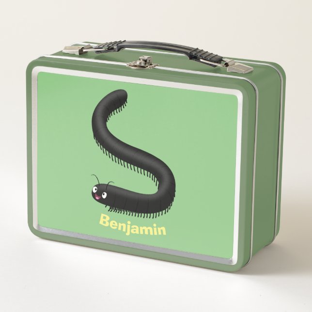 Cute millipede cartoon illustration metal lunch box (Front)