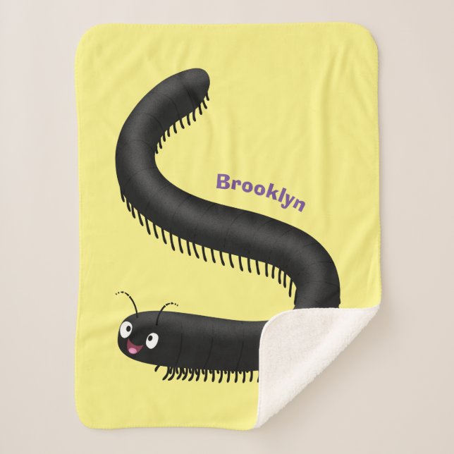 Cute millipede cartoon illustration sherpa blanket (Front)