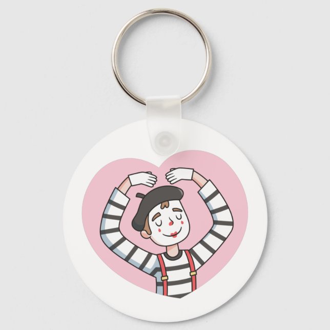 Cute Mime Love Heart Pose, I Love You Key Ring (Front)