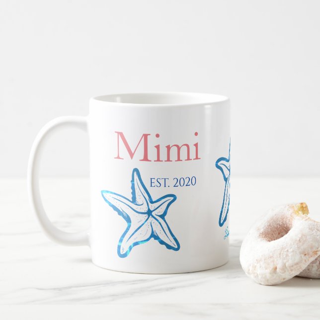 Cute Mimi Blue Starfish Beachy Coffee Mug (With Donut)