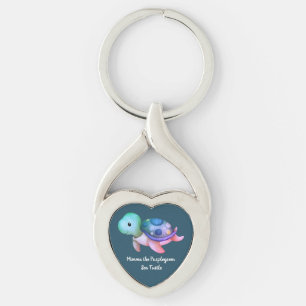 Cute Mimma The Purple Green Sea Turtle Heart Key Ring