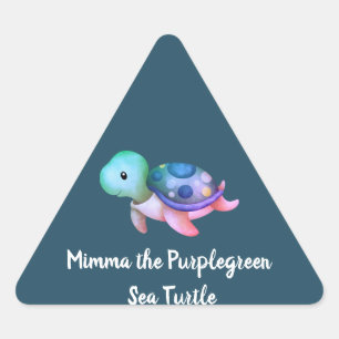 Cute Mimma The Purple Green Sea Turtle  Triangle Sticker