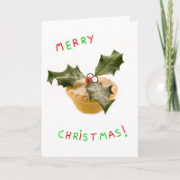 cute mince pie & holly character christmas card