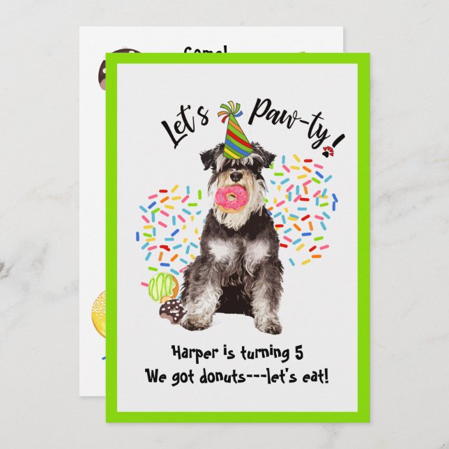 Cute Mineature Schnauzer Birthday Party Invitation (Front/Back)