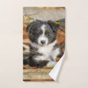 Cute Mini Aussie Shepherd Dog Bi-Colour Puppy - Bath Towel Set