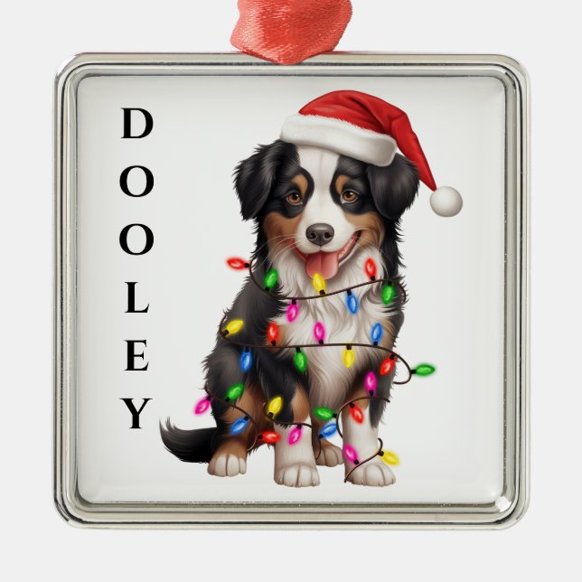 CUTE MINI AUSTRALIAN SHEPHERD DOG METAL TREE DECORATION (Front)