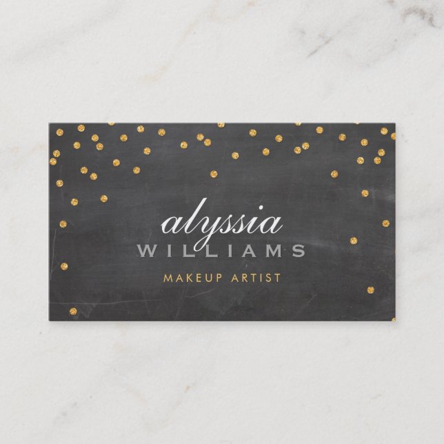 CUTE mini confetti gold sparkly glitter chalkboard Business Card (Front)