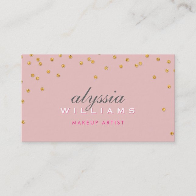 CUTE mini confetti gold sparkly glitter pale pink Business Card (Front)