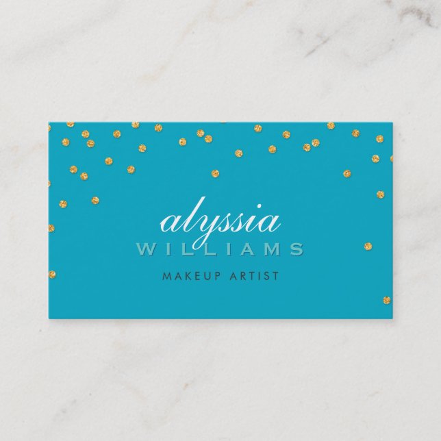 CUTE mini confetti gold sparkly glitter turquoise Business Card (Front)