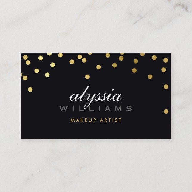 CUTE mini confetti shiny gold foil bold black Business Card (Front)