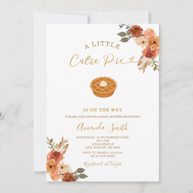 Cute Mini Cutie Pie Gingham Fall Baby Shower Invitation (Front)
