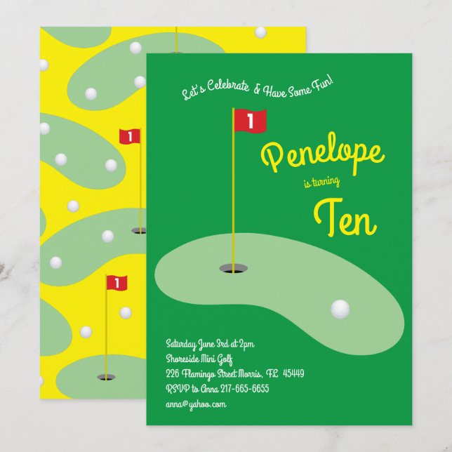 Cute Mini Golf Kids Birthday Party Sports Invitation (Front/Back)
