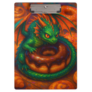 Cute Mini Green Dragon & Doughnut Fantasy Art Clipboard
