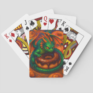 Cute Mini Green Dragon & Doughnut Fantasy Art Playing Cards