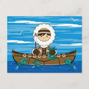 Cute Mini Inuit Fisherman in Kayak Postcard