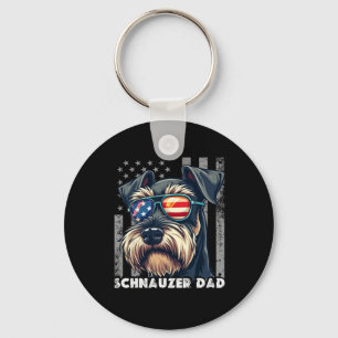 Cute Mini Schnauzer Dad Dog Fathers Day Usa Flag 4 Key Ring