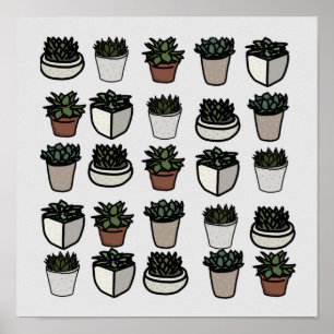 Cute mini succulent pattern poster
