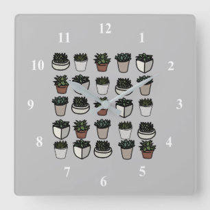 Cute mini succulent pattern square wall clock