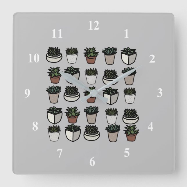 Cute mini succulent pattern square wall clock (Front)