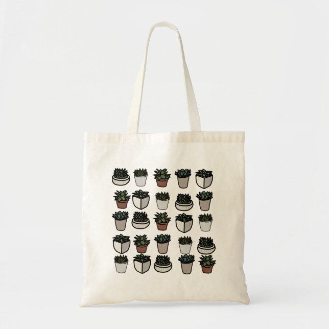 Cute mini succulent pattern tote bag (Front)