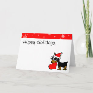 Cute Miniature Pinscher Santa Hat Happy Holiday Card