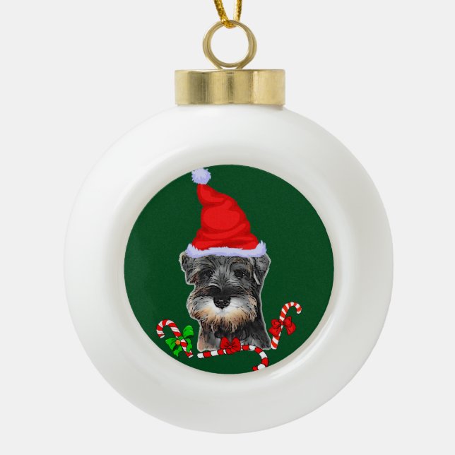 Cute Miniature Schnauzer Christmas Ceramic Ball Christmas Ornament (Front)
