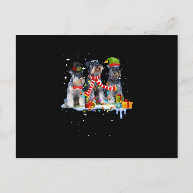 cute miniature schnauzer christmas dog announcement postcard (Front)