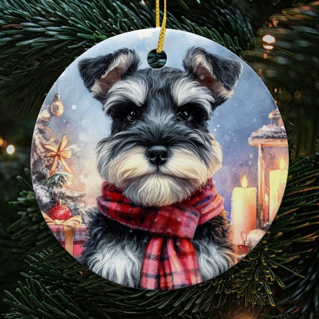 Cute Miniature Schnauzer Dog Christmas Ceramic Tree Decoration (Creator Uploaded)