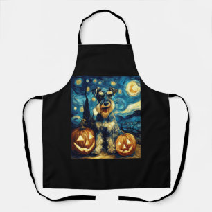 Cute Miniature Schnauzer Dog Halloween Jack O Lant Apron