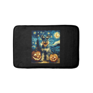Cute Miniature Schnauzer Dog Halloween Jack O Lant Bath Mat