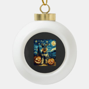 Cute Miniature Schnauzer Dog Halloween Jack O Lant Ceramic Ball Christmas Ornament