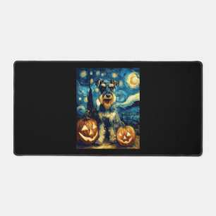 Cute Miniature Schnauzer Dog Halloween Jack O Lant Desk Mat